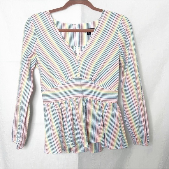 J. Crew Rainbow Seersucker Peplum Hem Top - Picture 1 of 6